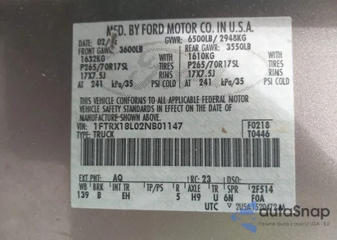 2002 Ford F-150 King Ranch/Lariat/Xl/Xlt z USA, uszkodzony, nr VIN 1FTRX18L02NB01147